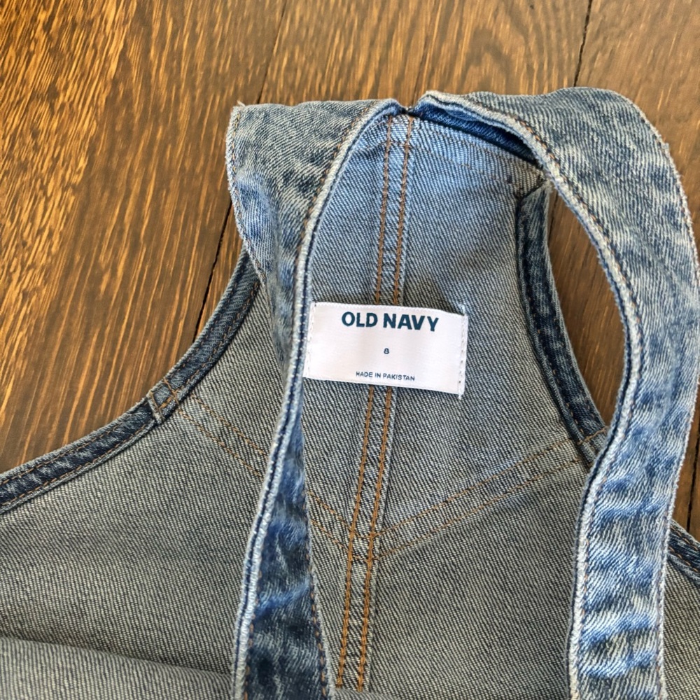 Old Navy Overalls Womens Size 8 Blue Denim Baggy Bib Jumper Some Distress - Picture 2 of 5
